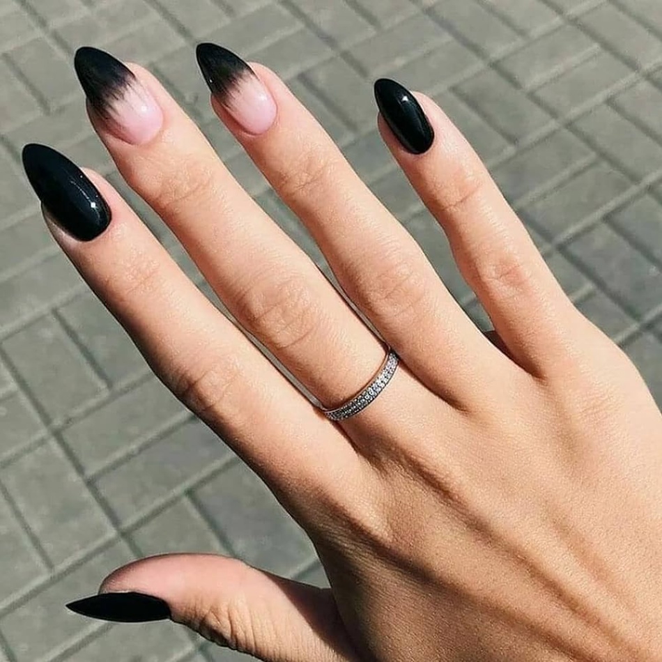 almond nail designs black Bulan 1 Black Press on Nails with Design Ombre False Nails Short Almond Fake Nails  Gradient Acrylic Nail Full Cover Nails Tips for Women and Girls (Pcs)