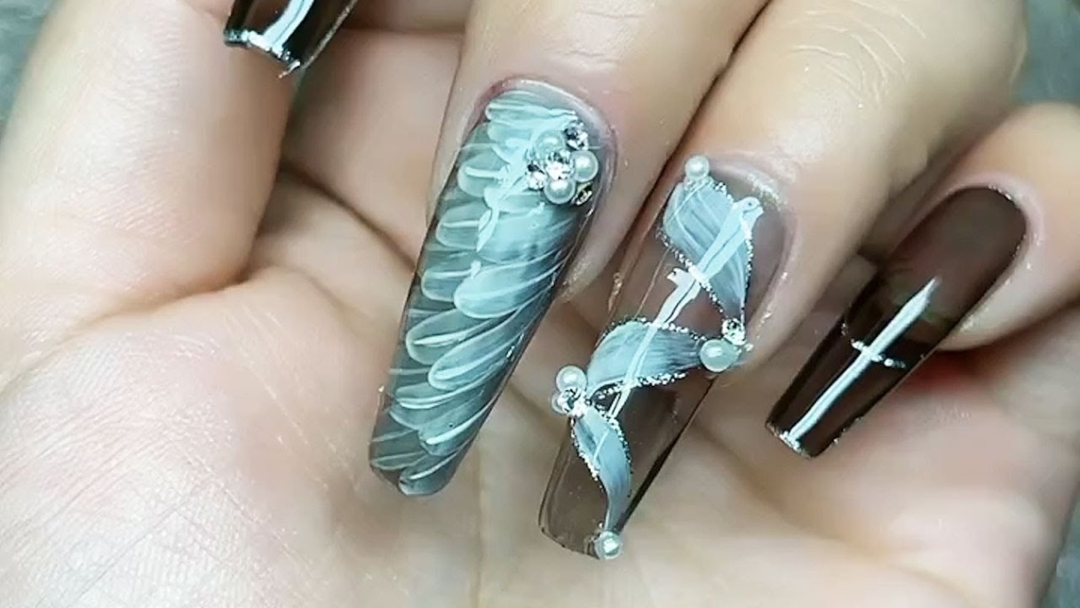 angel wings nail design Bulan 5 Angel Wings Painted Nail Art  Nail Art Tutorial  Nail Tech